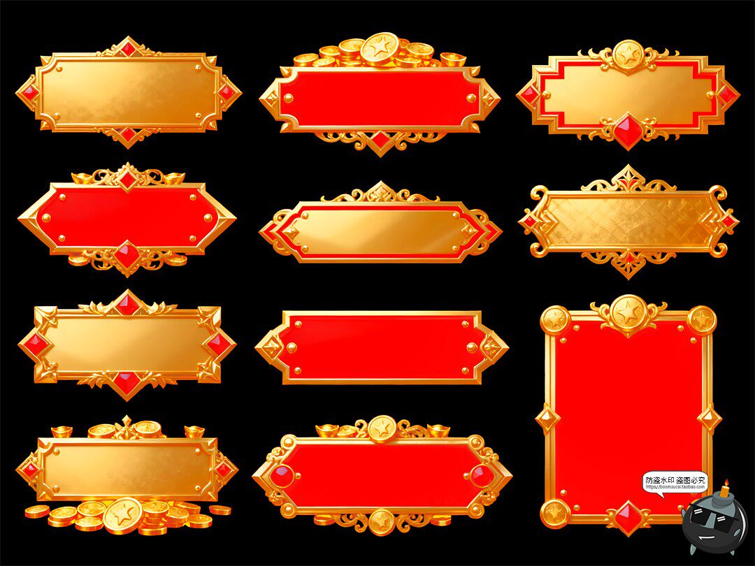 图片[11]-新年新春UI标题边框金银财宝横幅文字框PSD素材图-设计猿