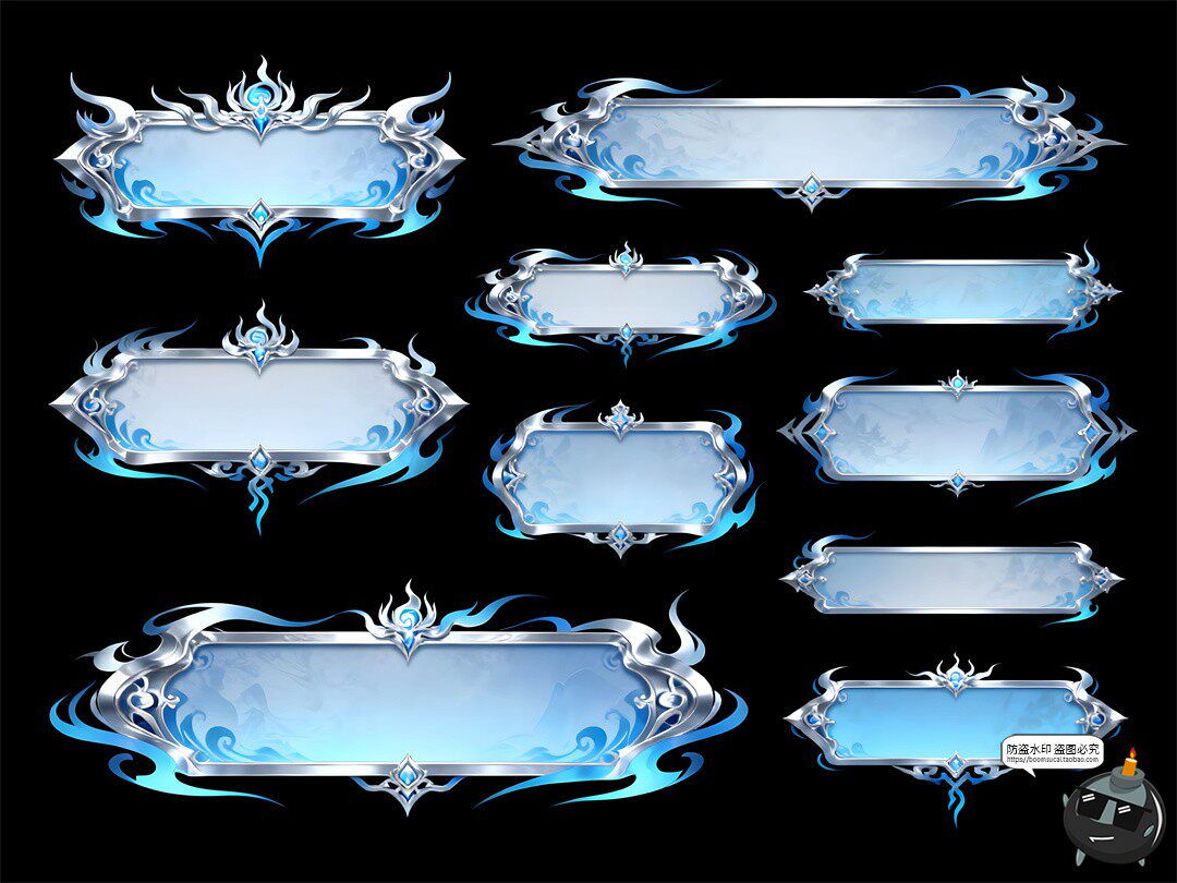 图片[2]-游戏古风界面UI标题框玄幻银蓝色调游戏风PSD素材-设计猿