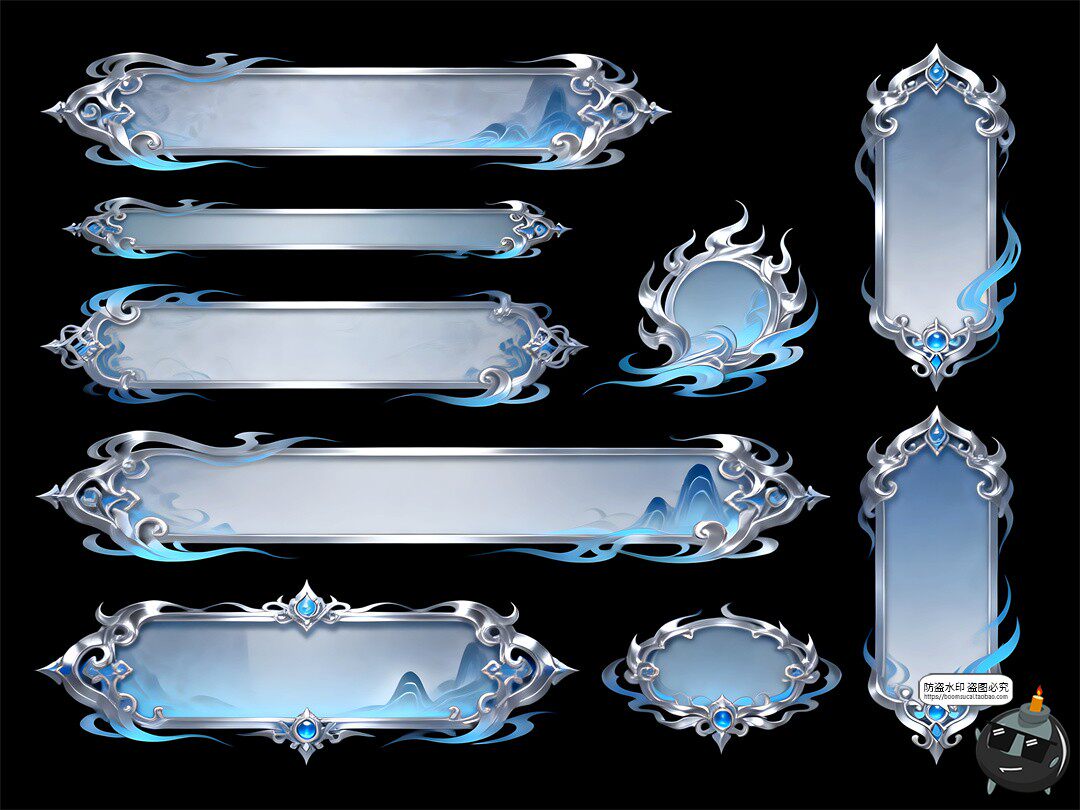 图片[3]-游戏古风界面UI标题框玄幻银蓝色调游戏风PSD素材-设计猿