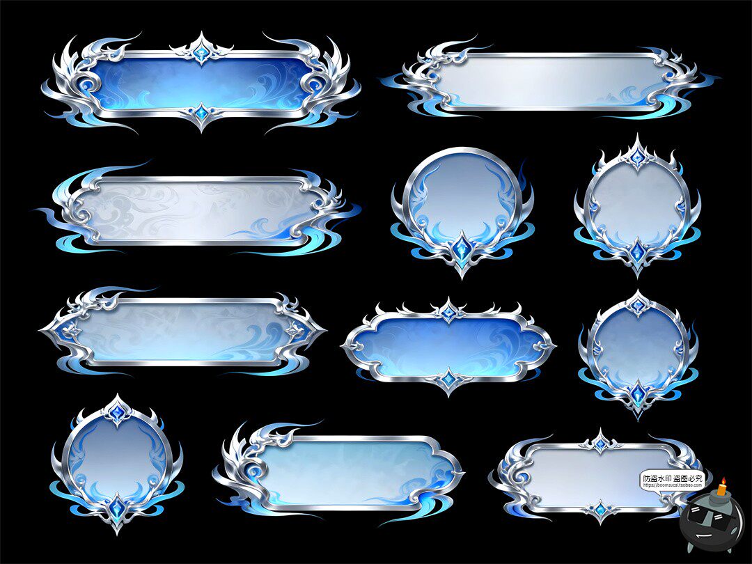 图片[5]-游戏古风界面UI标题框玄幻银蓝色调游戏风PSD素材-设计猿