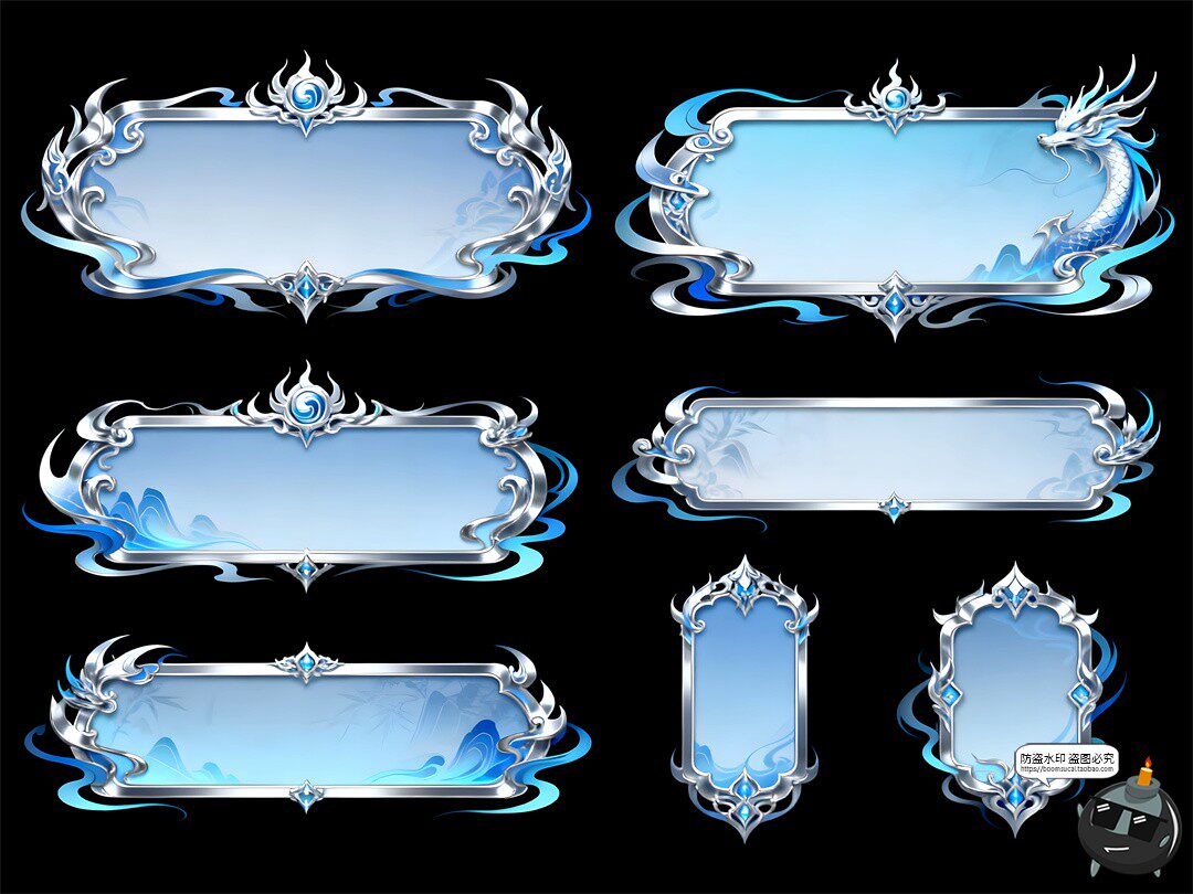 图片[6]-游戏古风界面UI标题框玄幻银蓝色调游戏风PSD素材-设计猿