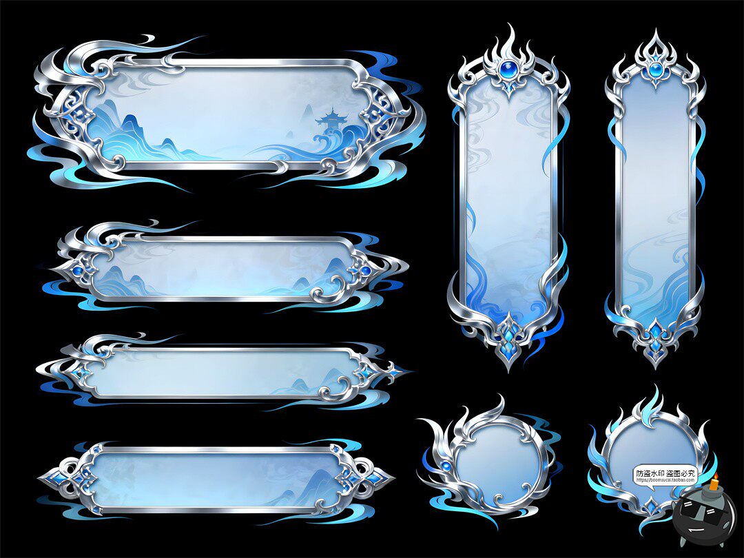 图片[7]-游戏古风界面UI标题框玄幻银蓝色调游戏风PSD素材-设计猿