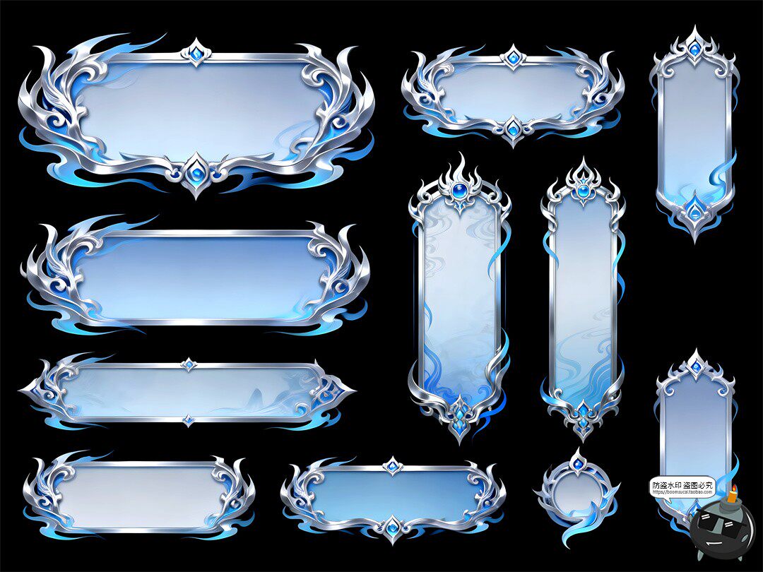 图片[8]-游戏古风界面UI标题框玄幻银蓝色调游戏风PSD素材-设计猿