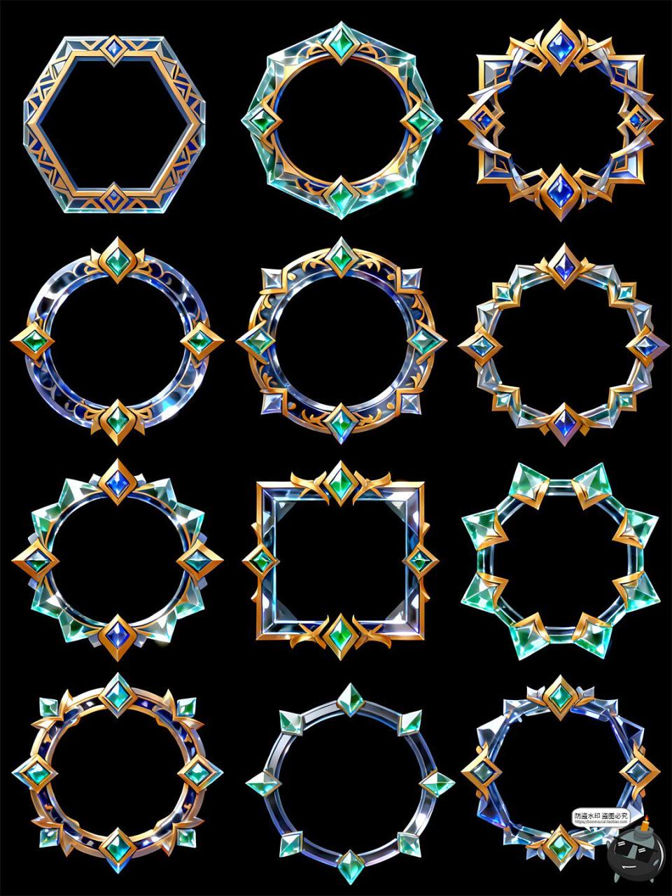 图片[1]-玻璃边框透明水晶游戏六边形圆形卡通边框PSD素材-设计猿
