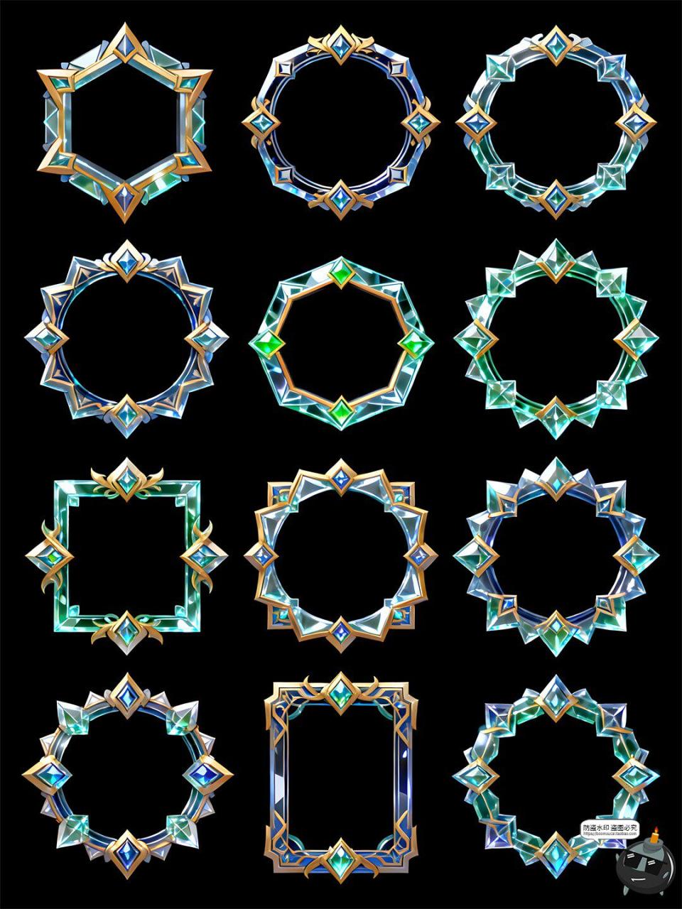 图片[3]-玻璃边框透明水晶游戏六边形圆形卡通边框PSD素材-设计猿