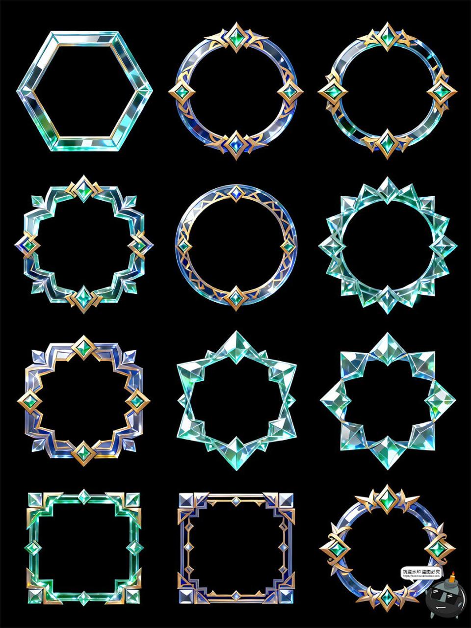 图片[4]-玻璃边框透明水晶游戏六边形圆形卡通边框PSD素材-设计猿
