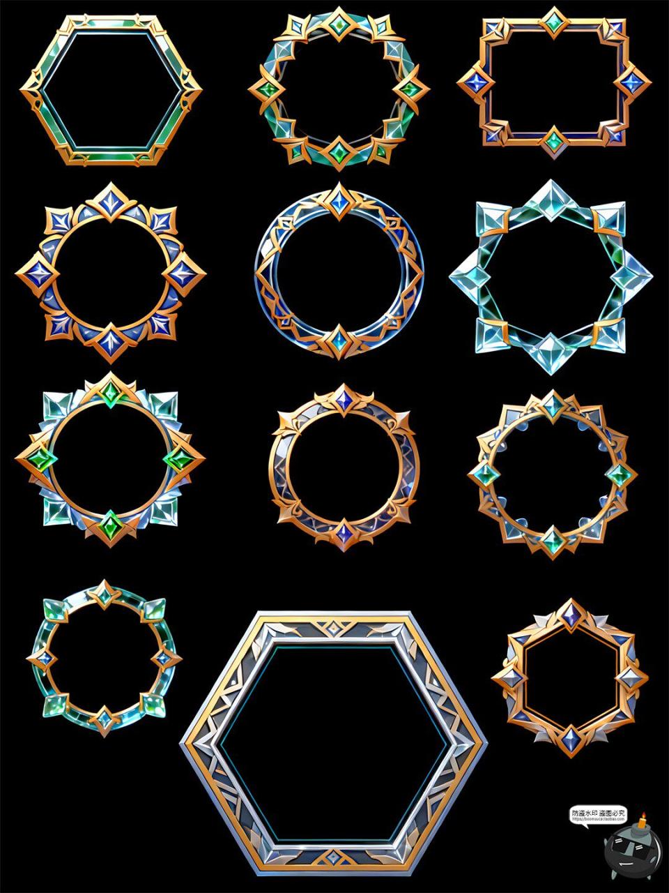 图片[5]-玻璃边框透明水晶游戏六边形圆形卡通边框PSD素材-设计猿