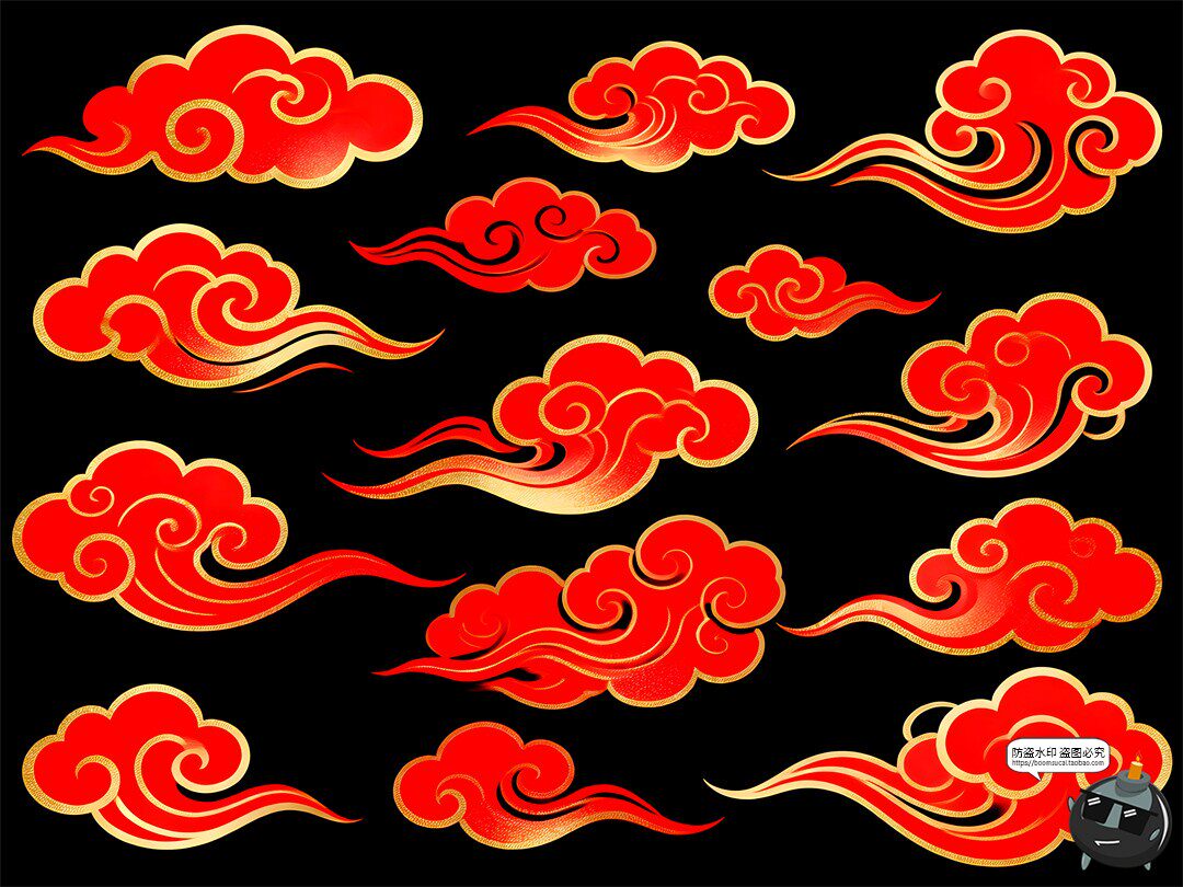 图片[2]-古风祥云合集祥金色描边喜庆鎏金金箔风PSD素材图-设计猿