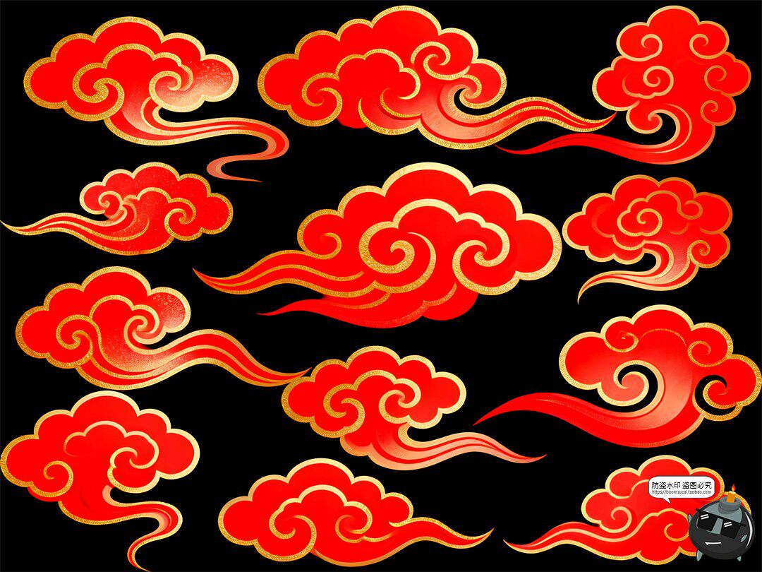 图片[3]-古风祥云合集祥金色描边喜庆鎏金金箔风PSD素材图-设计猿