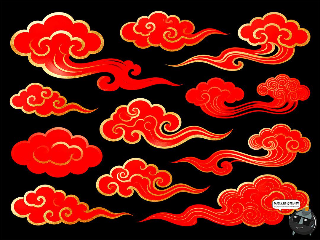 图片[4]-古风祥云合集祥金色描边喜庆鎏金金箔风PSD素材图-设计猿