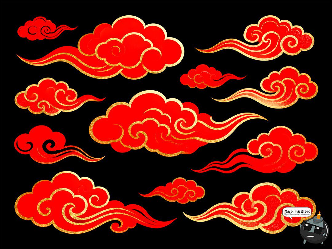 图片[5]-古风祥云合集祥金色描边喜庆鎏金金箔风PSD素材图-设计猿