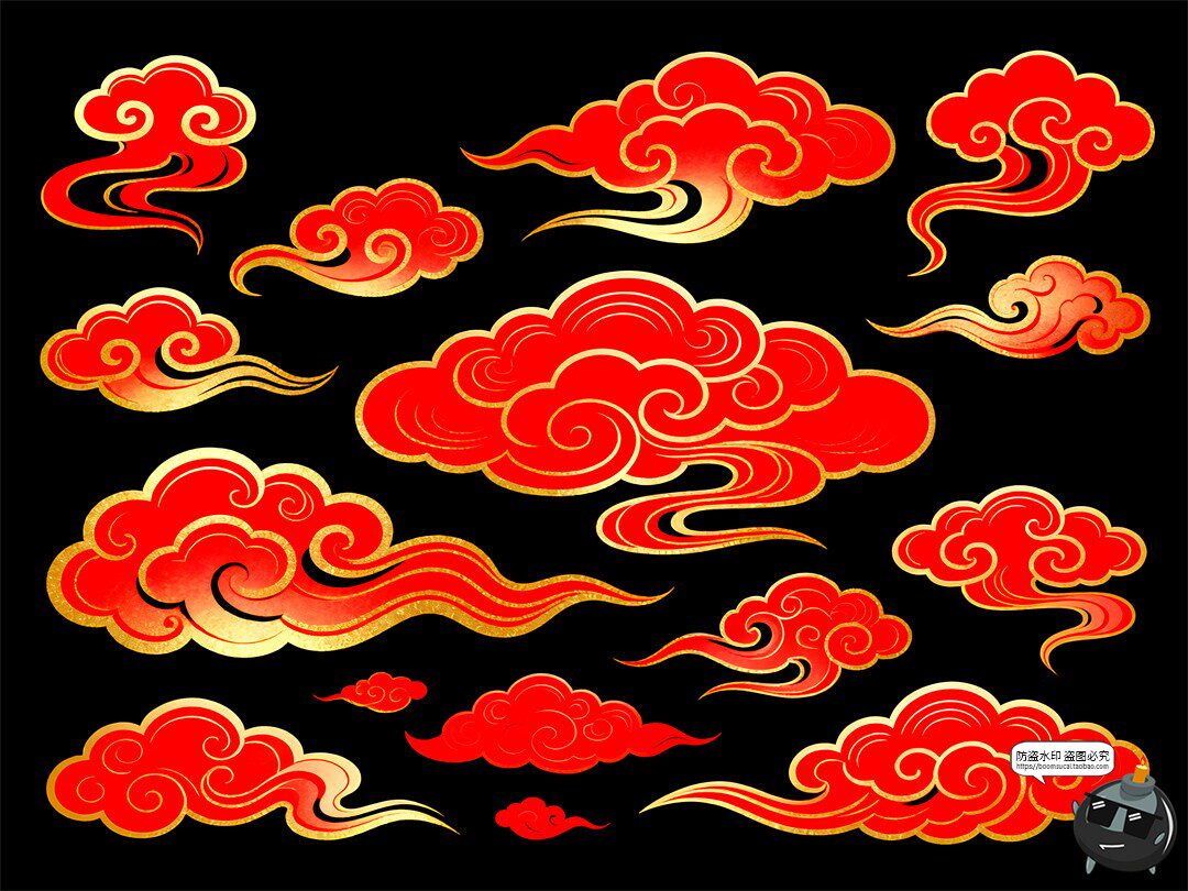 图片[6]-古风祥云合集祥金色描边喜庆鎏金金箔风PSD素材图-设计猿