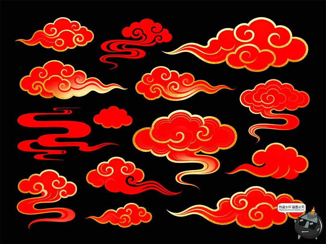 图片[7]-古风祥云合集祥金色描边喜庆鎏金金箔风PSD素材图-设计猿