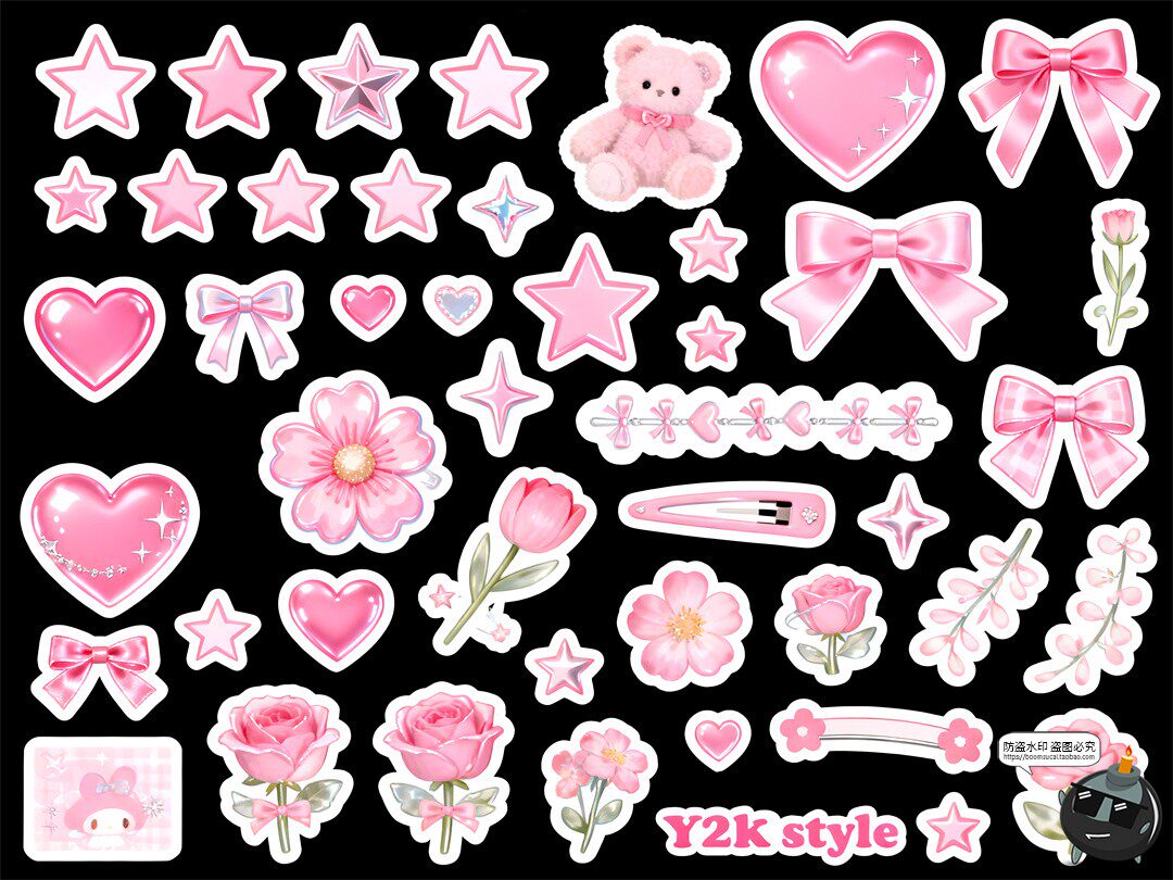 图片[2]-Y2K粉色风格手账贴纸道具白色描边清新氛围PSD素材-设计猿