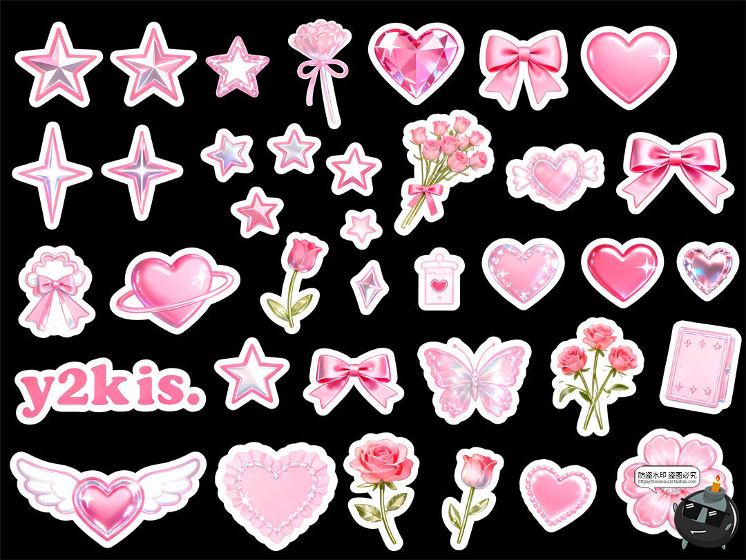 图片[4]-Y2K粉色风格手账贴纸道具白色描边清新氛围PSD素材-设计猿