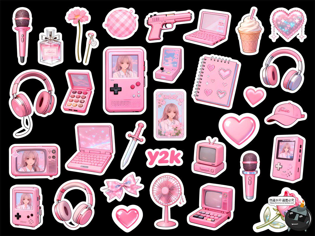 图片[6]-Y2K粉色风格手账贴纸道具白色描边清新氛围PSD素材-设计猿