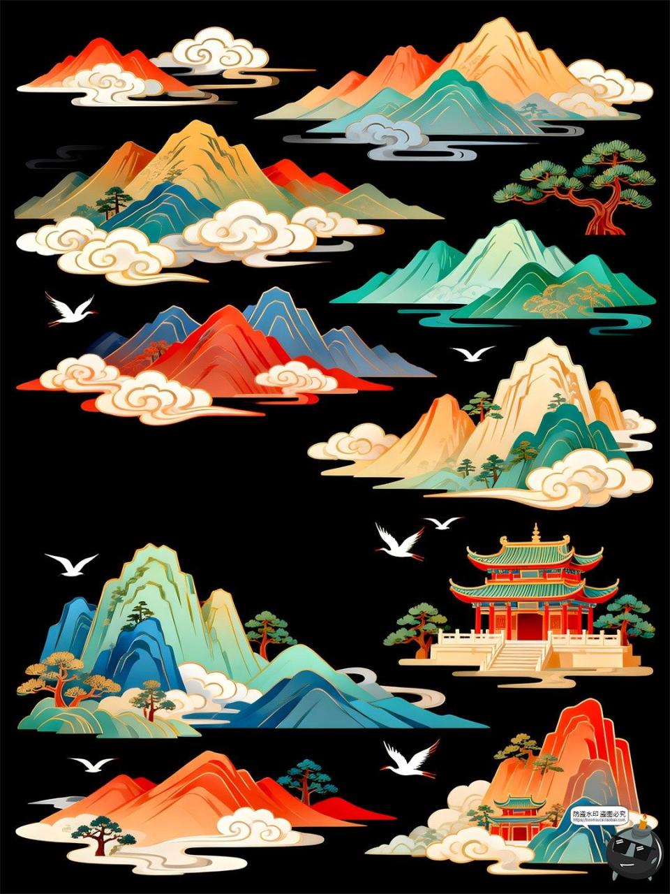 图片[4]-国潮山水仿古新中式风景画迎客松元素PSD模板素材-设计猿