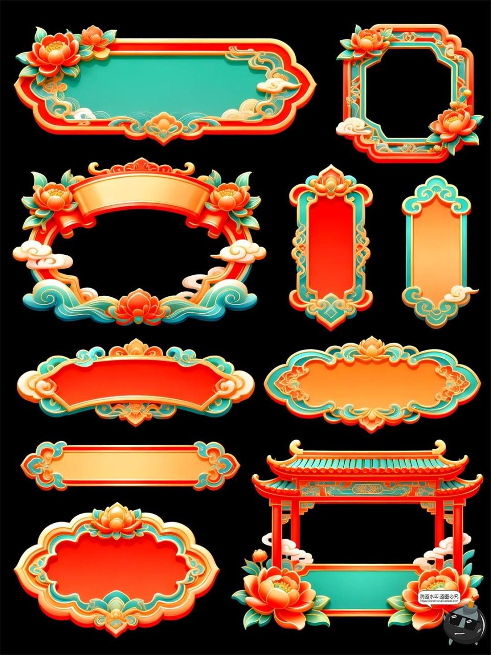 图片[1]-国潮风边框立体手绘风仿喜庆古元素PSD模板素材图-设计猿