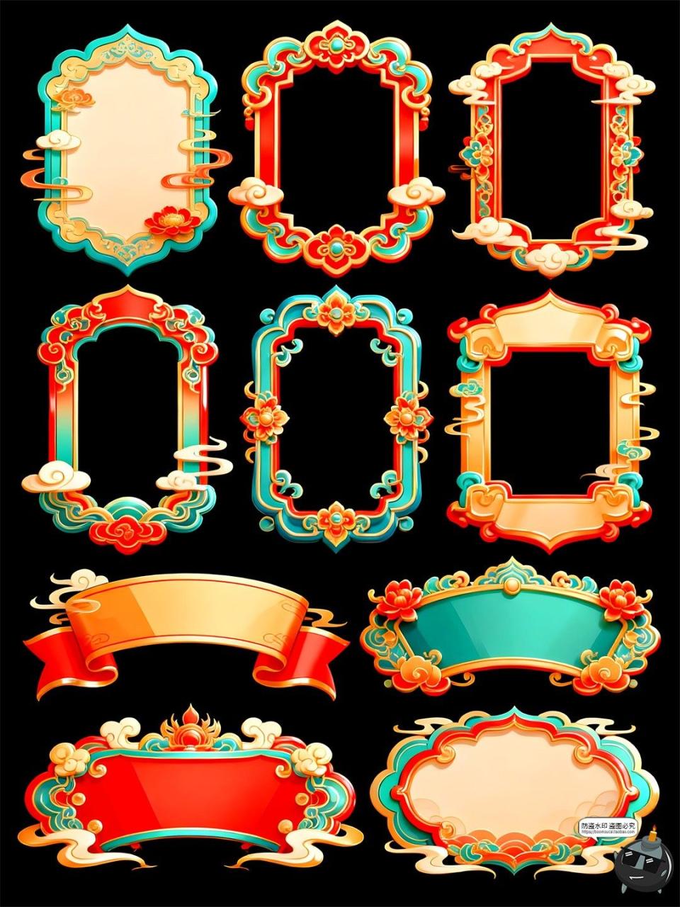 图片[2]-国潮风边框立体手绘风仿喜庆古元素PSD模板素材图-设计猿
