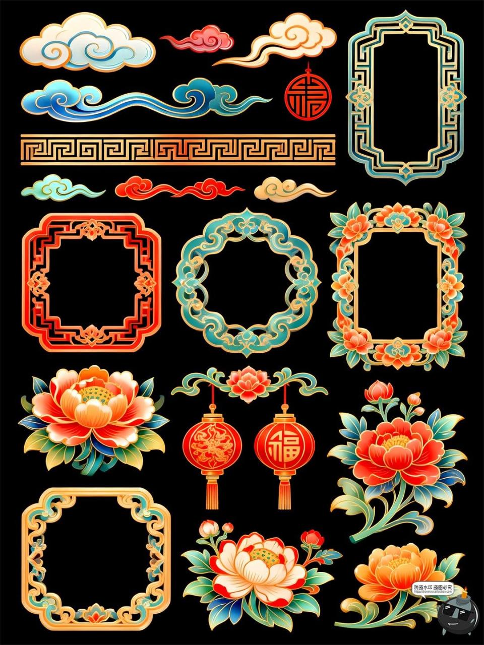 图片[3]-国潮风边框立体手绘风仿喜庆古元素PSD模板素材图-设计猿