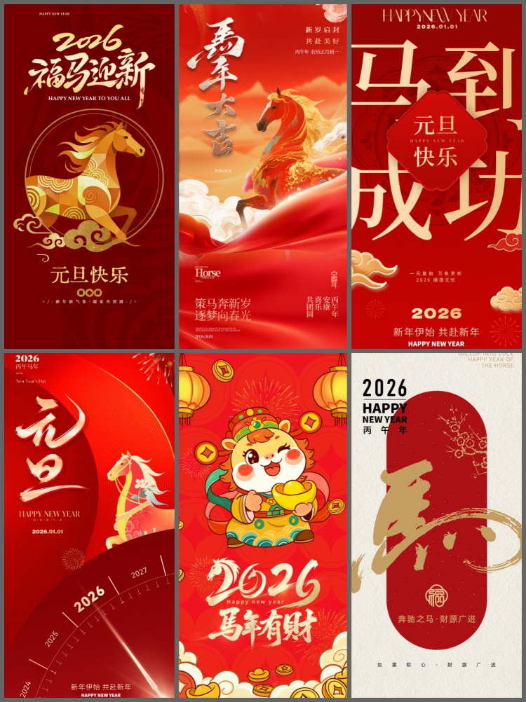 图片[7]-2026马年新年元旦春节活动宣传插画朋友圈海报psd设计素材模板-设计猿