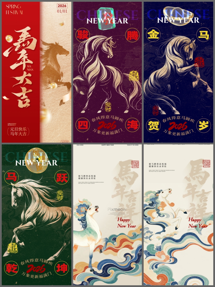 图片[8]-2026马年新年元旦春节活动宣传插画朋友圈海报psd设计素材模板-设计猿