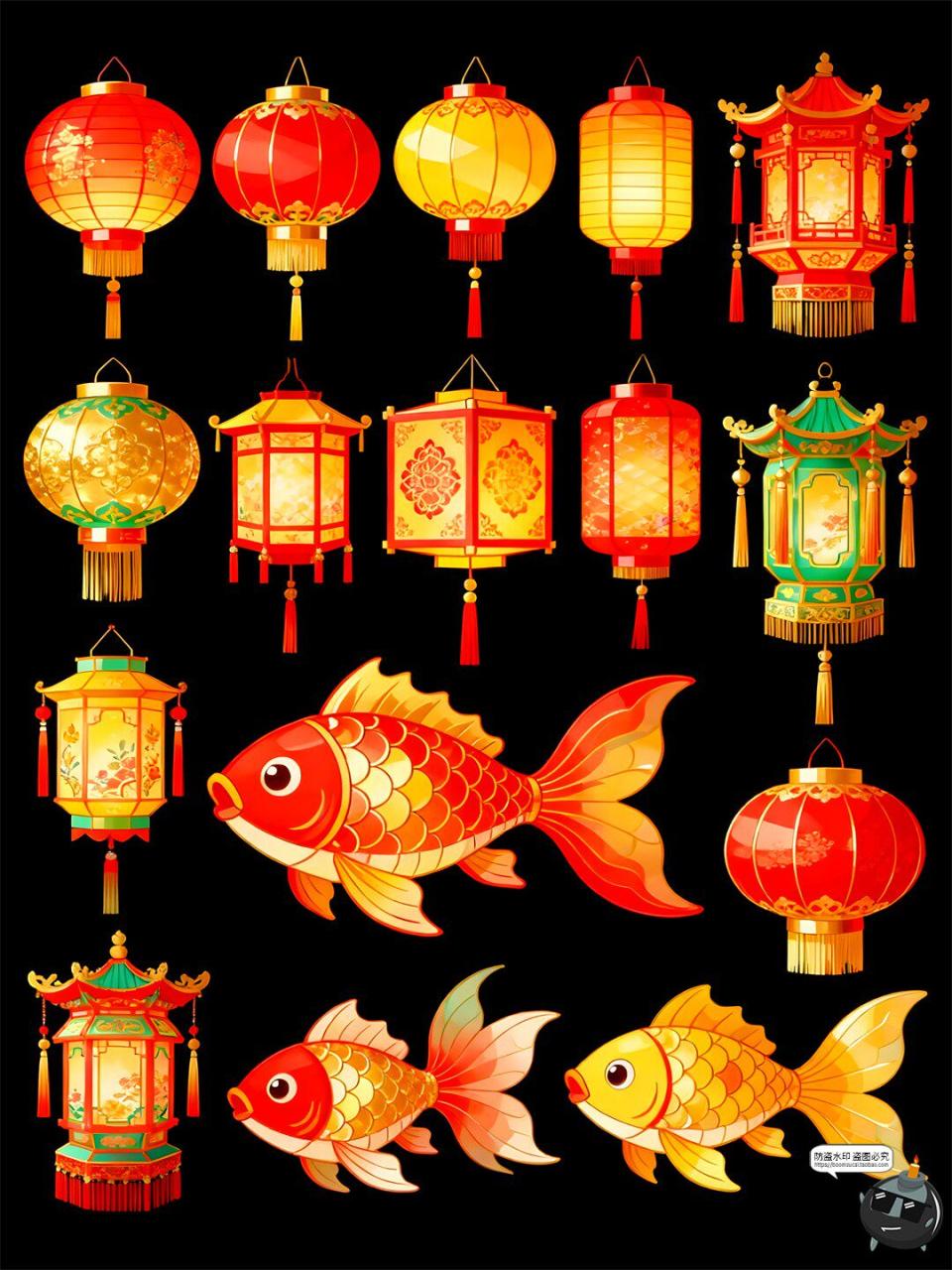 图片[3]-【原创可商用】国潮中式仿古灯笼元素插画图案手绘风PSD模板素材-设计猿