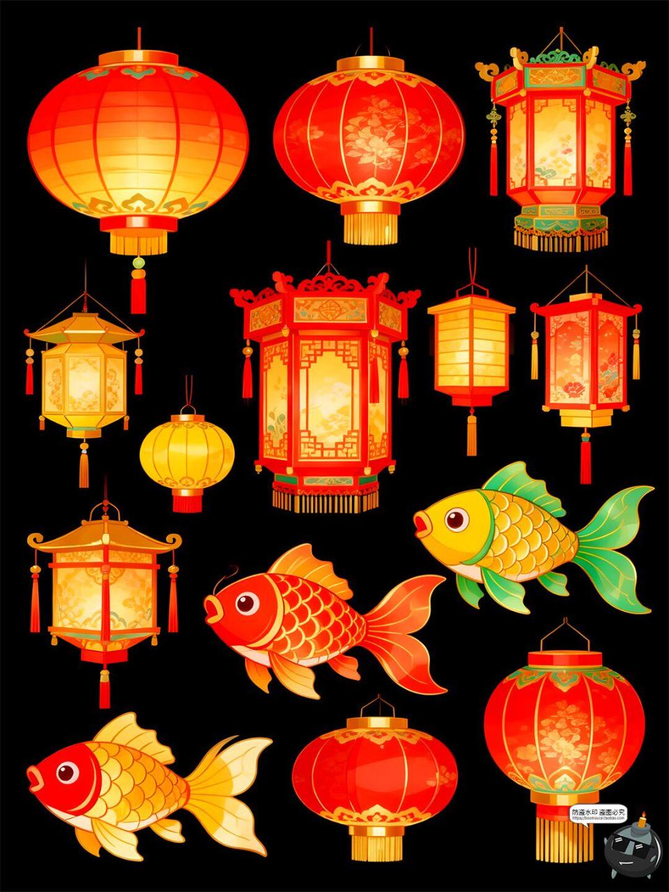 图片[6]-【原创可商用】国潮中式仿古灯笼元素插画图案手绘风PSD模板素材-设计猿