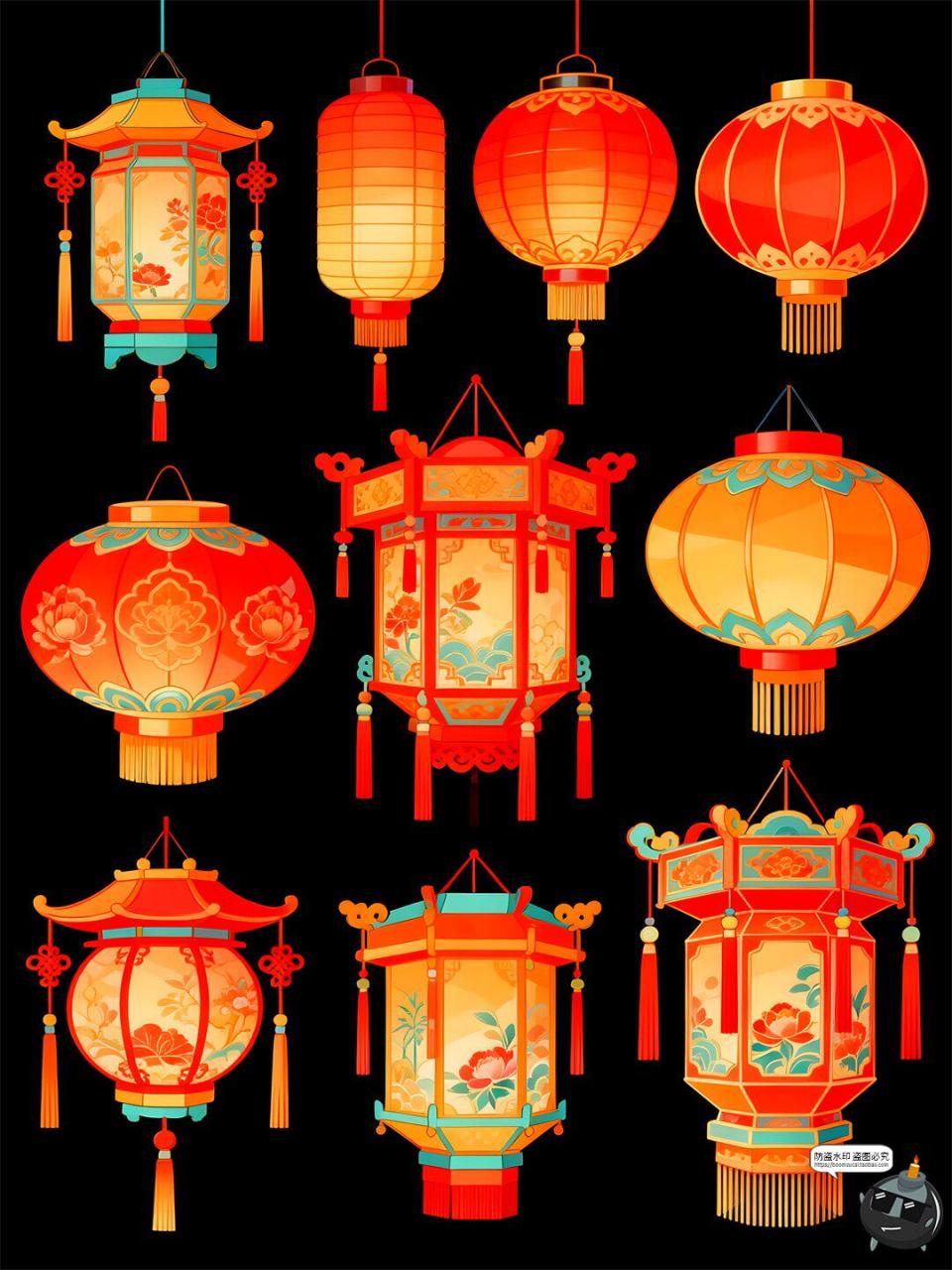 图片[7]-【原创可商用】国潮中式仿古灯笼元素插画图案手绘风PSD模板素材-设计猿