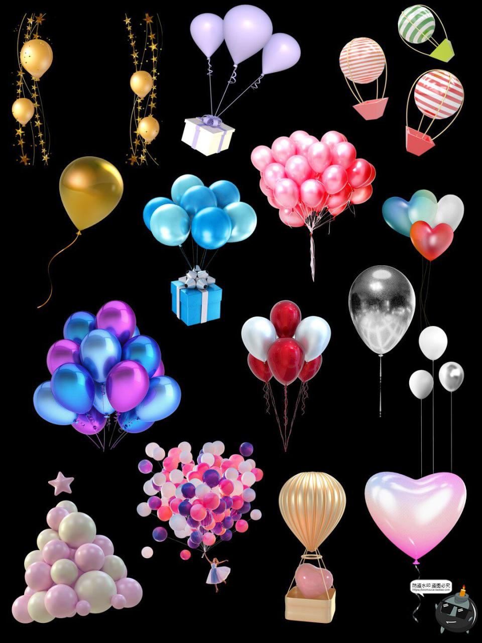 图片[1]-酸性潮流节日生日气氛节庆派对气球装饰元素图案PNG免扣透明素材-设计猿