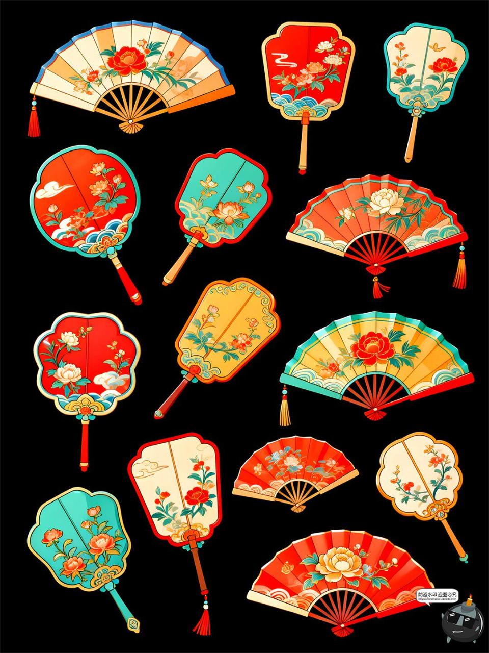 图片[2]-【原创可商用】国潮风扇子中式仿古元素手绘风PSD模板插画素材图-设计猿