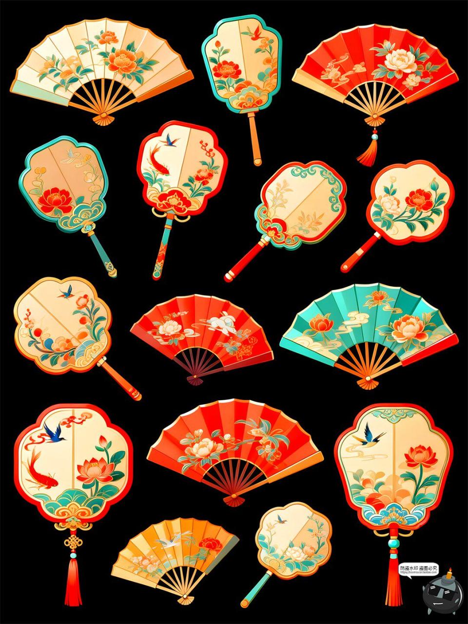 图片[3]-【原创可商用】国潮风扇子中式仿古元素手绘风PSD模板插画素材图-设计猿