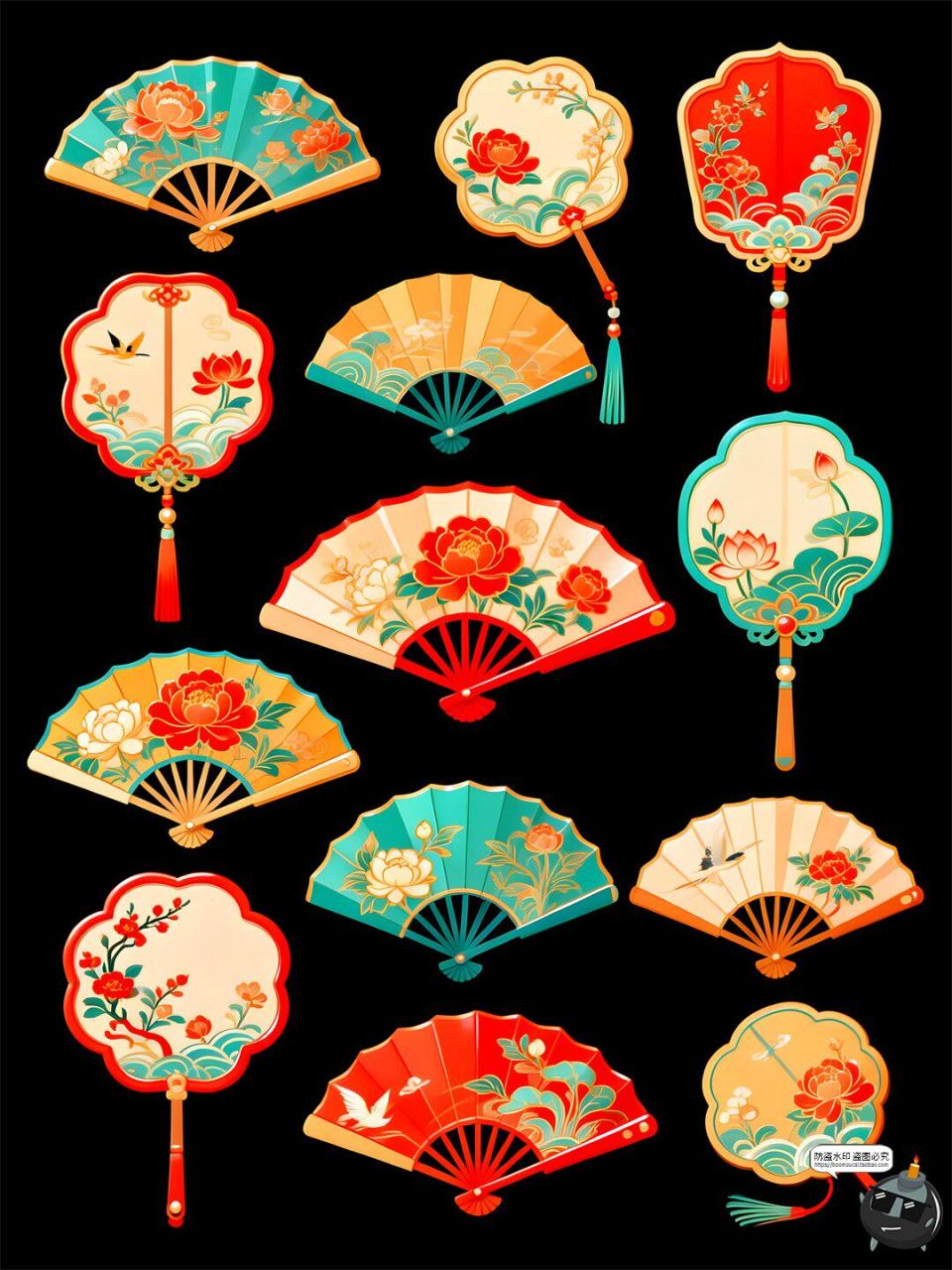 图片[4]-【原创可商用】国潮风扇子中式仿古元素手绘风PSD模板插画素材图-设计猿