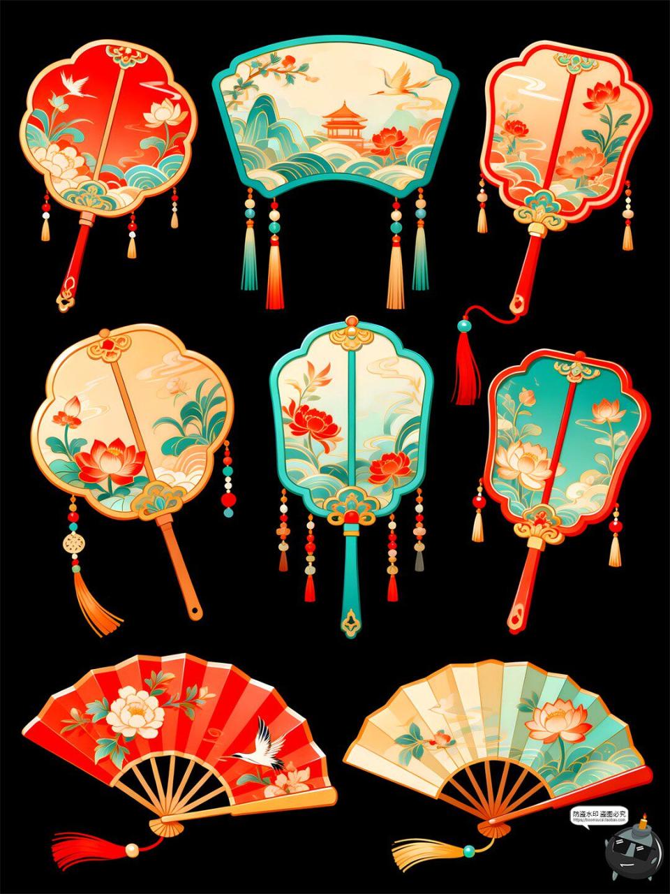 图片[5]-【原创可商用】国潮风扇子中式仿古元素手绘风PSD模板插画素材图-设计猿
