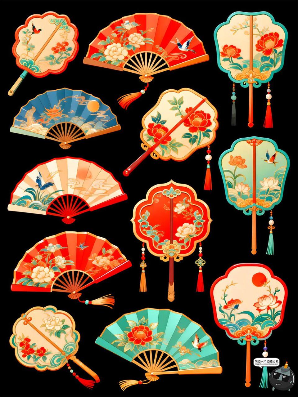 图片[6]-【原创可商用】国潮风扇子中式仿古元素手绘风PSD模板插画素材图-设计猿