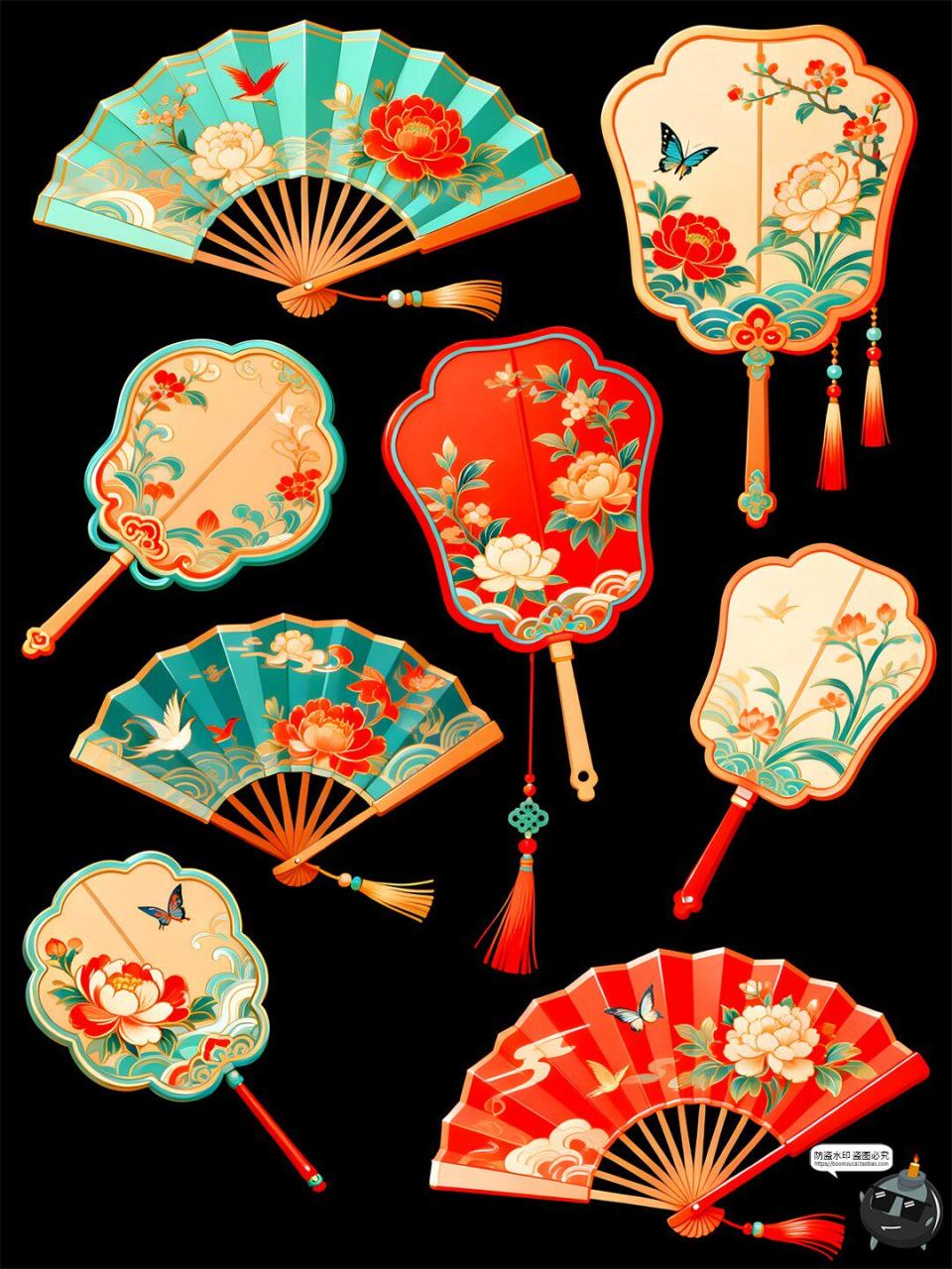 图片[7]-【原创可商用】国潮风扇子中式仿古元素手绘风PSD模板插画素材图-设计猿