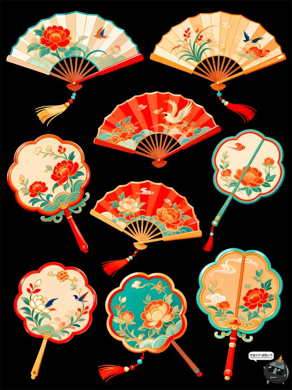 图片[8]-【原创可商用】国潮风扇子中式仿古元素手绘风PSD模板插画素材图-设计猿