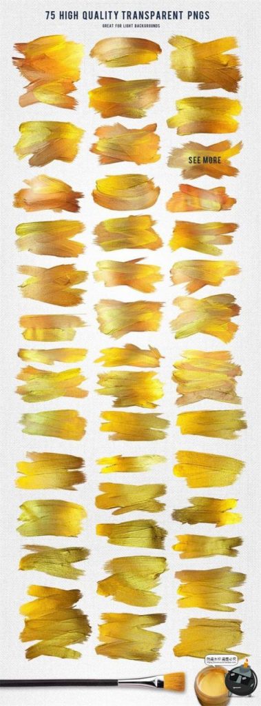 金色颜料黄金质感笔画绘画金粉油画痕迹装饰图案元素PNG免抠素材-设计猿