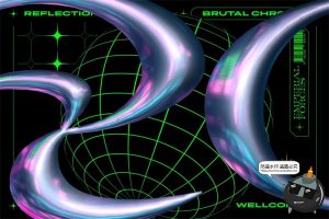 酸性艺术金属光泽镀铬特效字未来风文字3D样机PSD模板PS素材-设计猿