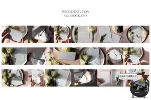 精美婚礼邀请函撕纸请柬明信片卡片信封mockups样机PSD模板PS素材-设计猿