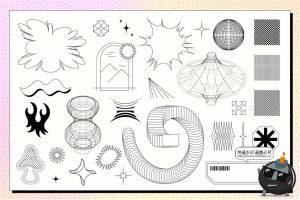 Y2K美学未来复古波浪形状酸性元素背景AI矢量PNG免抠装饰图标素材-设计猿