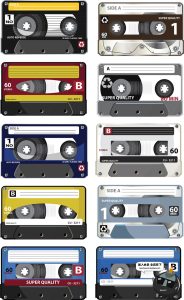 复古怀旧扁平化磁带录音带紧凑音频盒带卡带图案AI矢量设计素材-设计猿