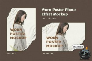 褶皱撕边复古撕纸纸张撕裂海报效果Ps智能贴图样机PSD模板PS素材-设计猿