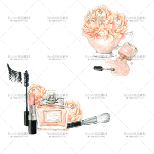 粉色手绘水彩铅笔画化妆品护肤品图案海报高清图片PNG免扣PS素材-设计猿