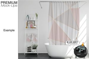 浴室浴缸帘子窗帘布艺印花图案贴图效果展示样机PSD模板设计素材-设计猿