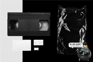 磁带录音带透明塑料薄膜袋子包装设计效果PSD模板贴图样机PS素材-设计猿