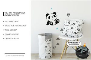 儿童室内房间织物抱枕床帐篷窗帘公仔效果展示PS样机PSD模板素材-设计猿