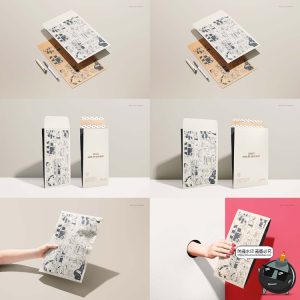 文创牛皮纸信封纸盒文具包装品牌贴图样机场景展示PSD模板PS素材-设计猿