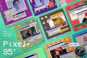 复古创意电脑窗口蒸汽波像素风海报元素图文排版PSD模板PS素材-设计猿