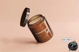 蜡烛香薰品牌琥珀色玻璃罐包装LOGO展示贴图VI样机PSD模板PS素材-设计猿